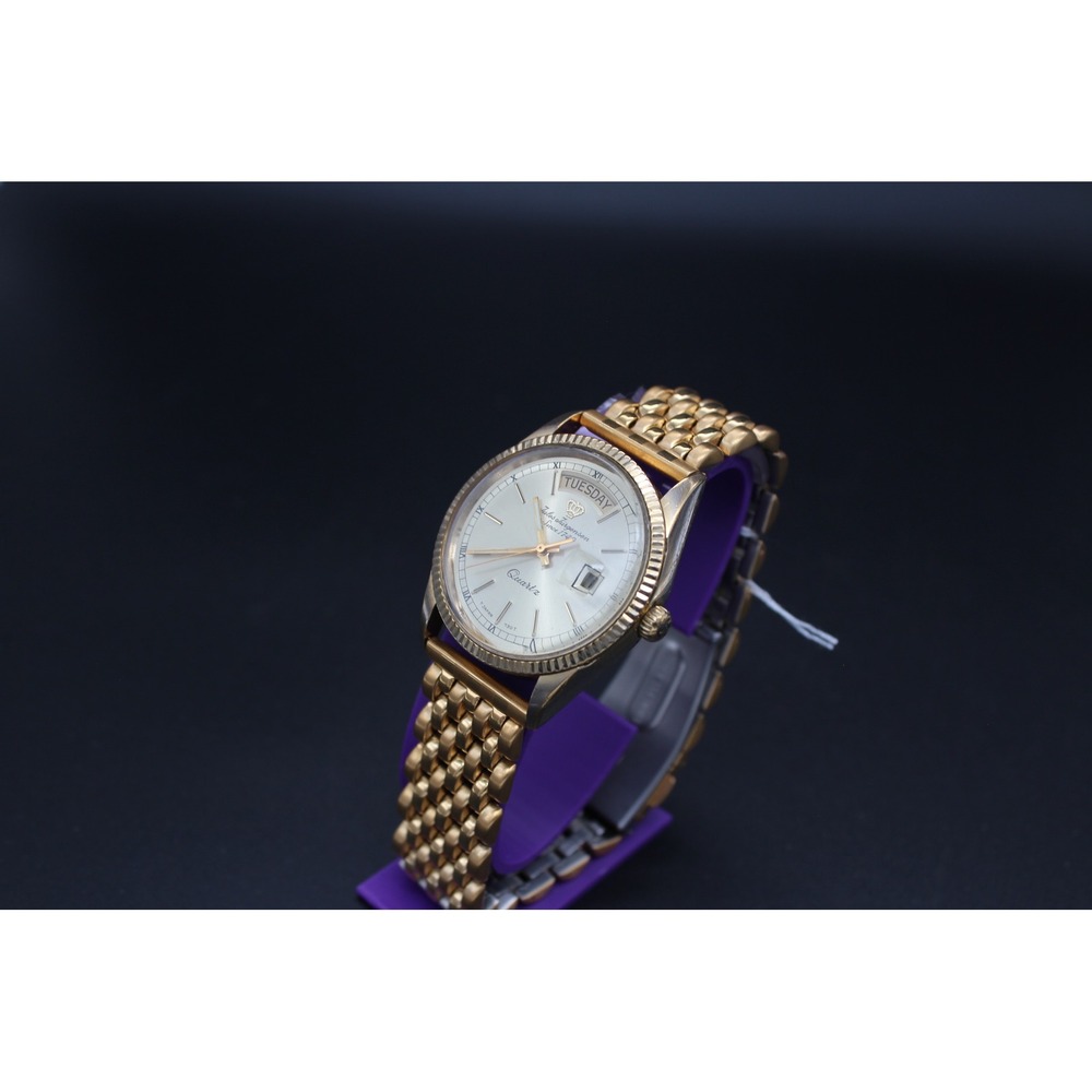 Vintage Jules Jurgensen Day-Date Quartz Gold Tone President Style Mens Watch